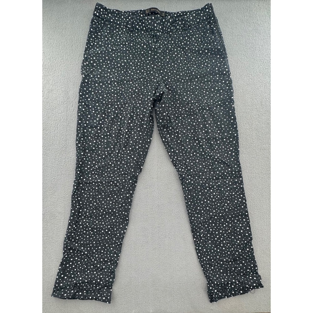 Zara Basic Y2K Polka Dot Pants Sz 6 Textured Tapered Preppy Retro Smart Casual